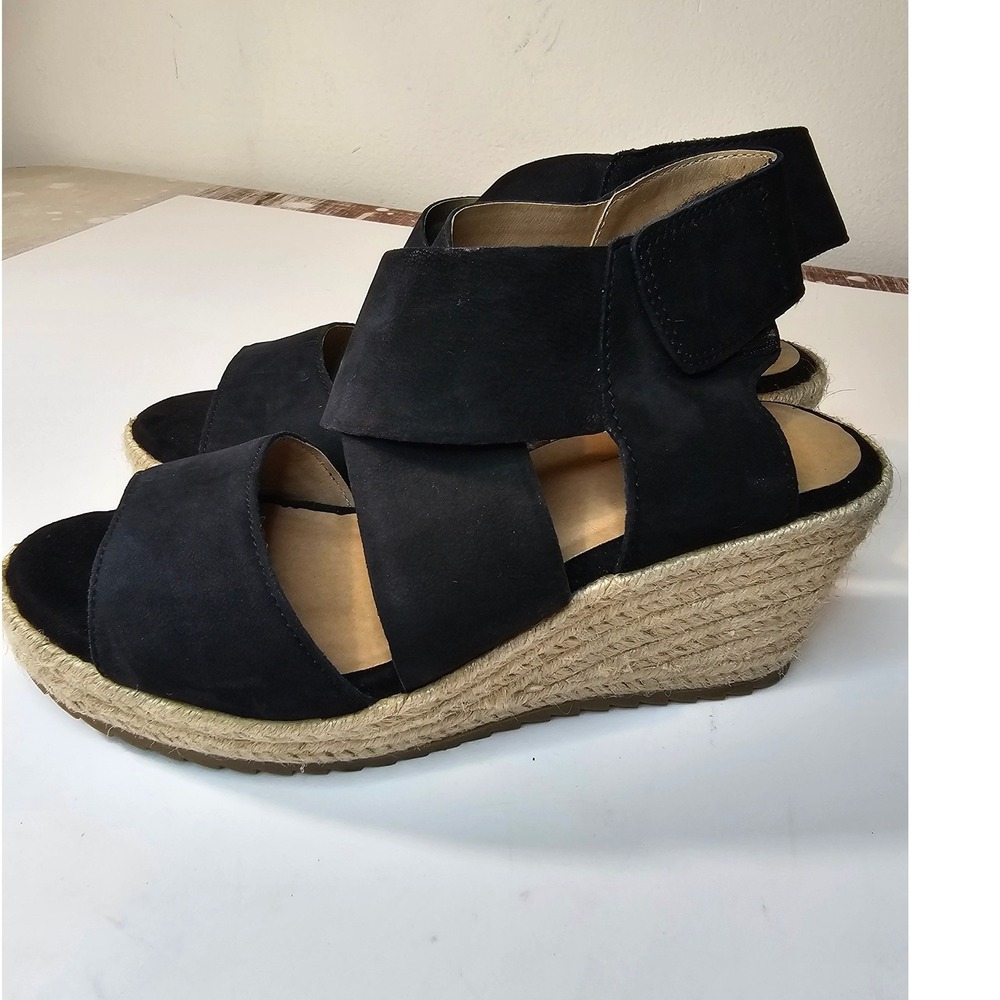 Soul Naturalizer Oshay Black Leather Espadrille Wedge Sandals Womens 7M